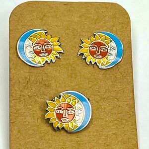 925 Silver Enamel Sun and Moon Earrings & Pendant Set - Imported from Mexico